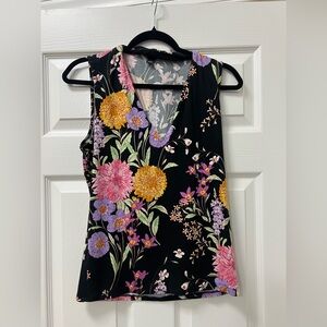 NWOT Ann Taylor Black Floral Sleeveless V-Neck Tank Top